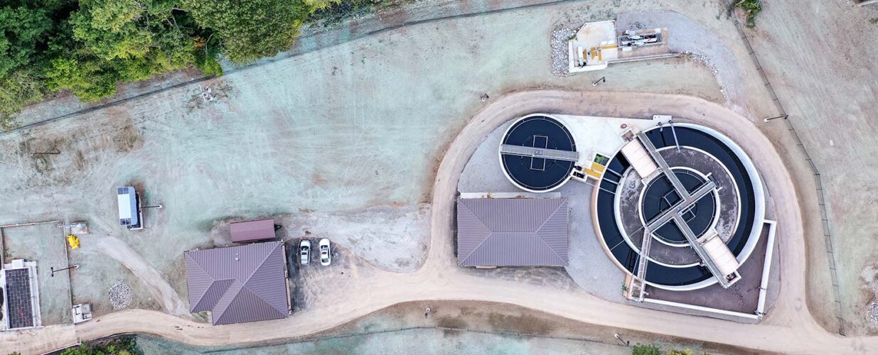 clarifier aerial view at Bull Shoals wastewater treatment plant